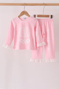 Pink skeleton print ruffle pants set