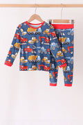 Navy Tractor Print Bamboo Pajama Set