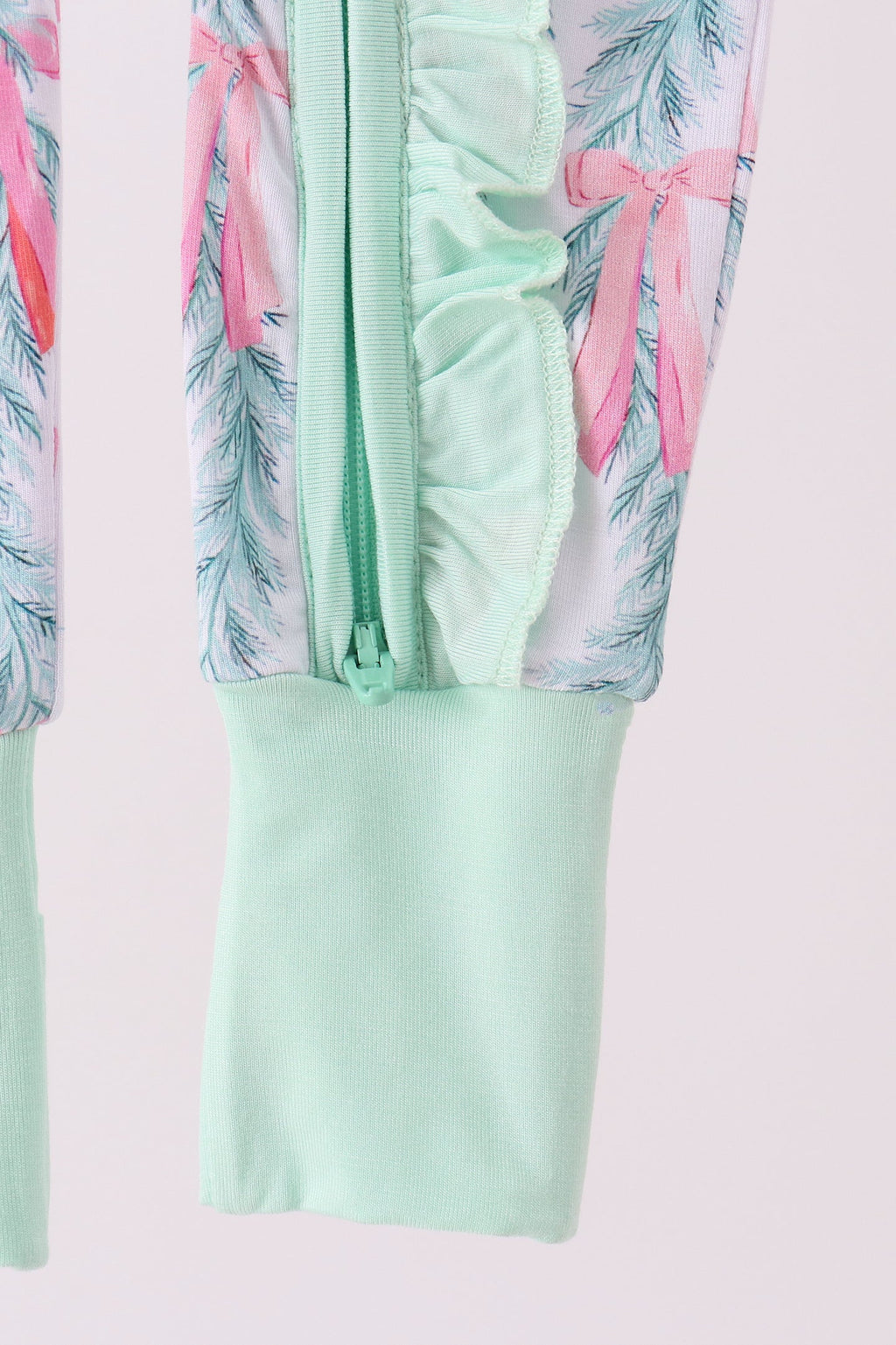 Green bow christmas tree bamboo zipper romper