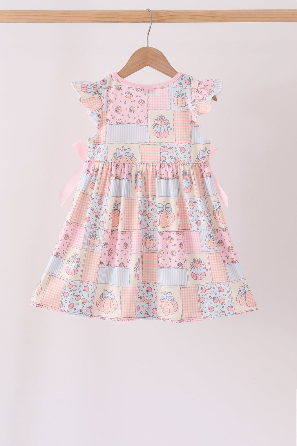 Pink pumpkin print ruffle dress