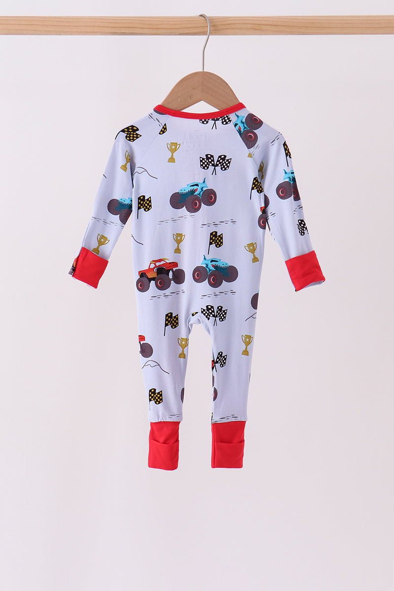 Blue Racing Car Bamboo Romper
