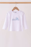 Blue train embroidery top
