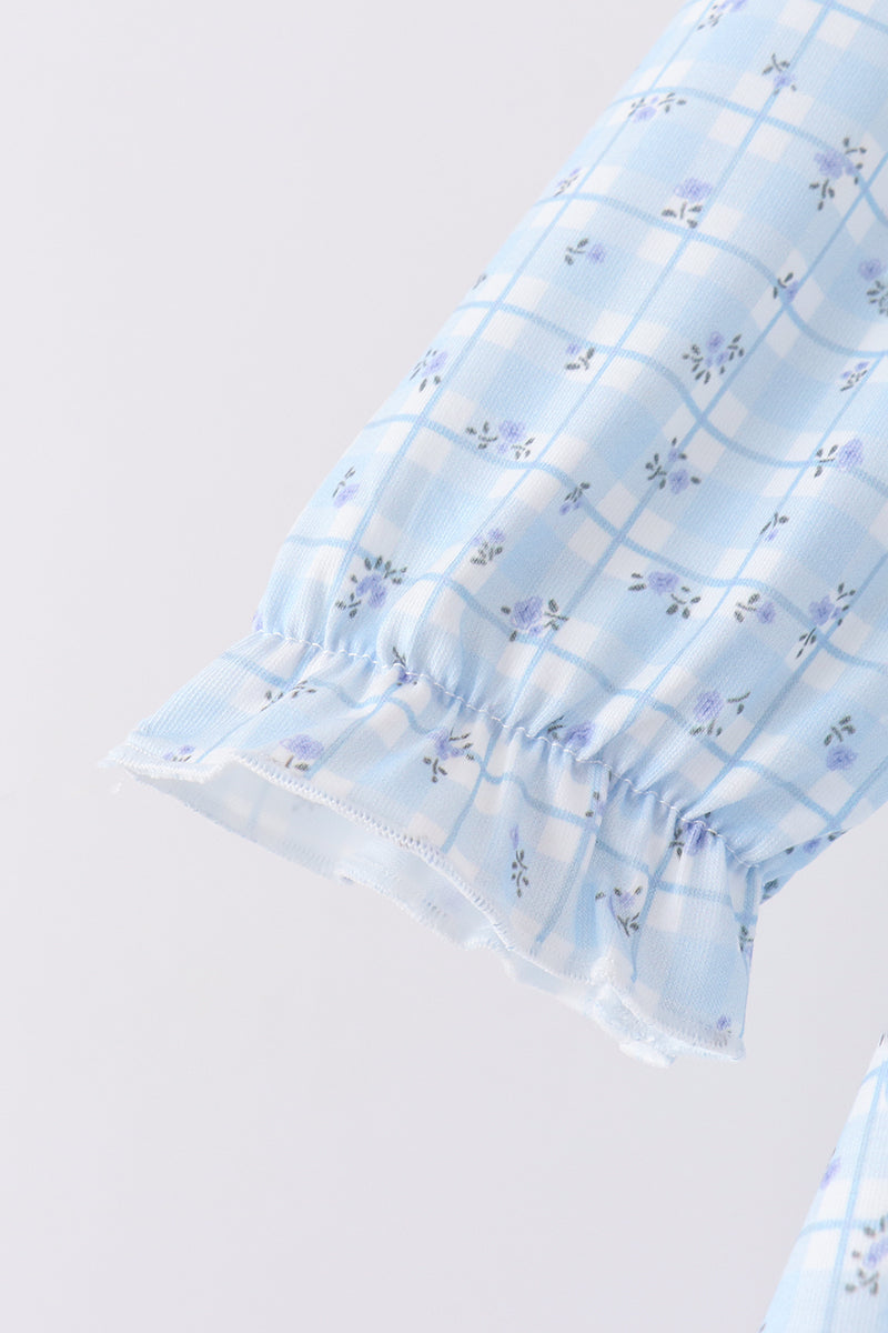Blue bow embroidery dress