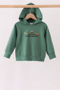 Green construction vehicle embroidery hoodie