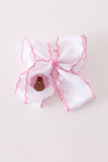 Pink turkey embroidery crochet edge hair bow