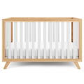 Baby Crib For 0 To 3 Years - White Bars And Natural Wood Frame And Legs