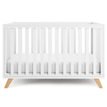 Baby Crib For 0 To 3 Years - White Bars And Frame And Natural Wood Leg