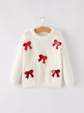 Mommy & Me Winter Girls Bow Sequins Pullover Sweater