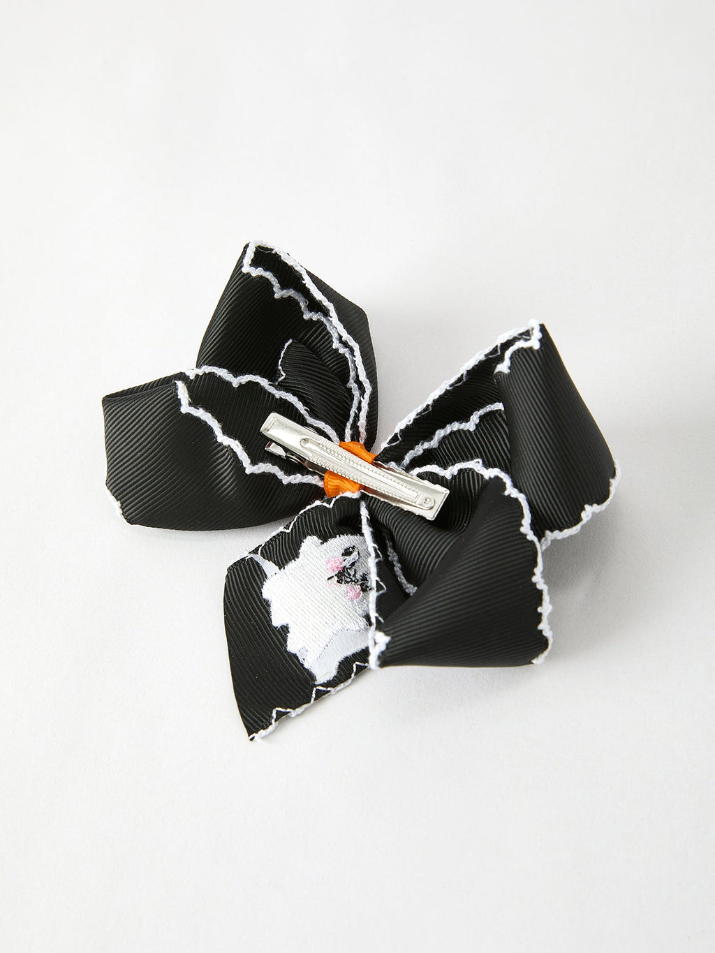 Halloween Ghost Embroidered Black Bow Hairpin