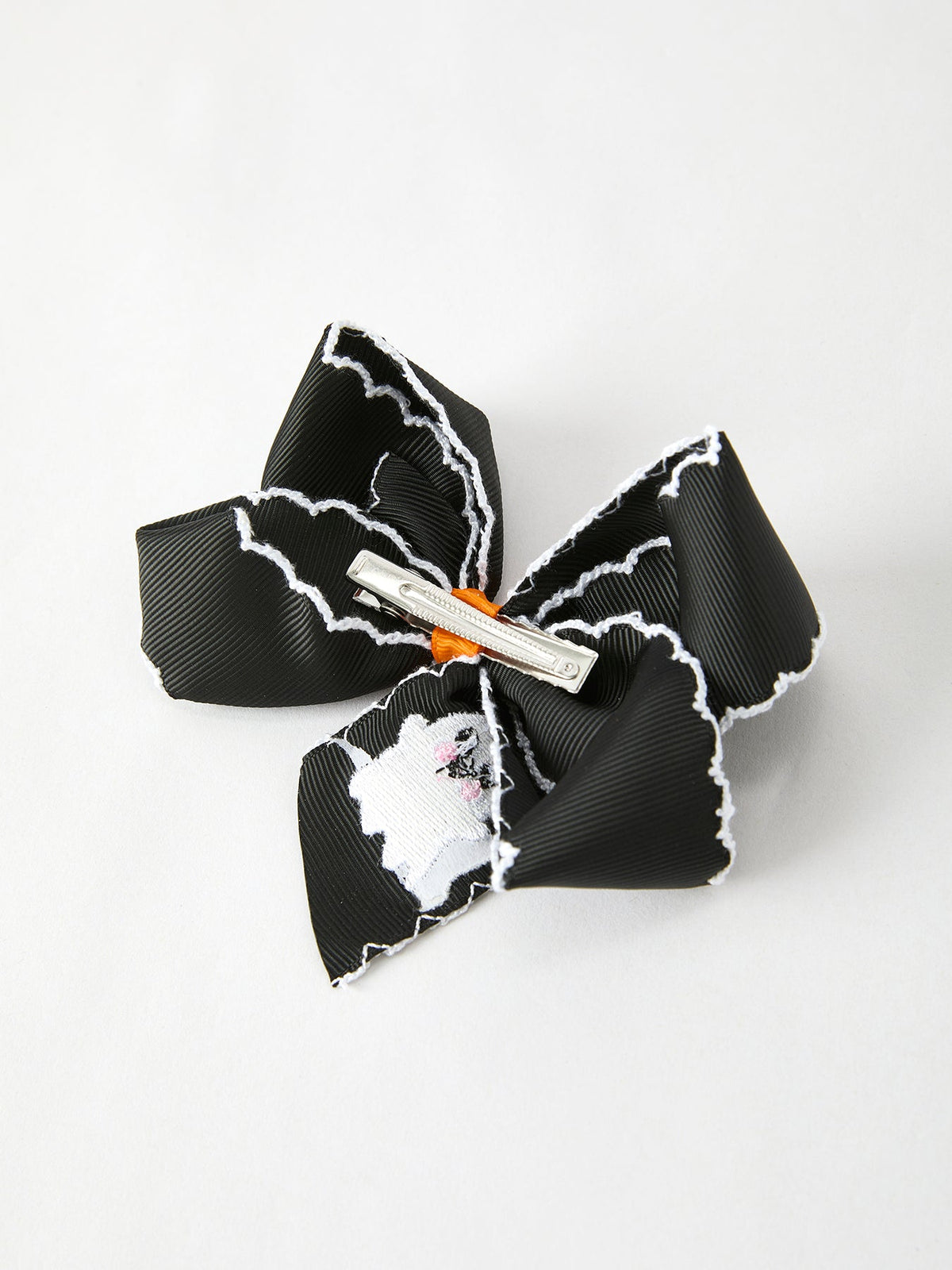Halloween Ghost Embroidered Black Bow Hairpin