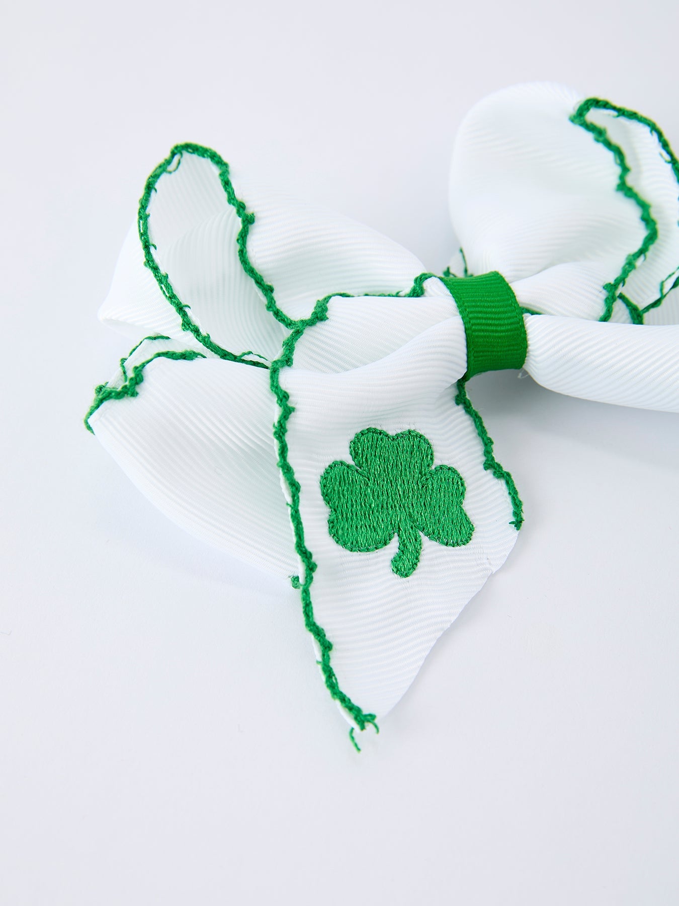 St. Patrick Shamrock Embroidered Hair Bow – Girls Hair Clip