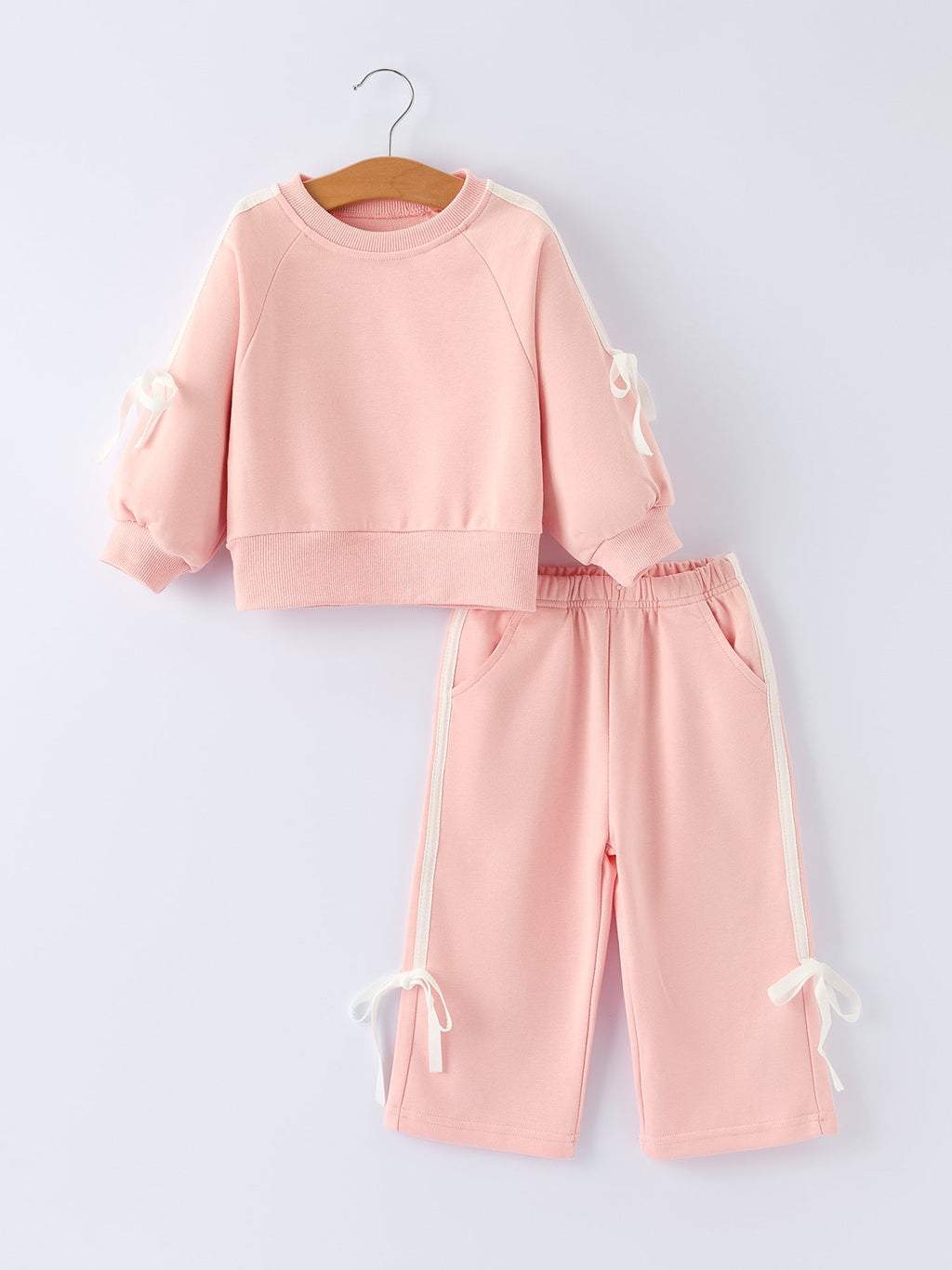 Girls Bow Trim Sweatshirt And Pants Set