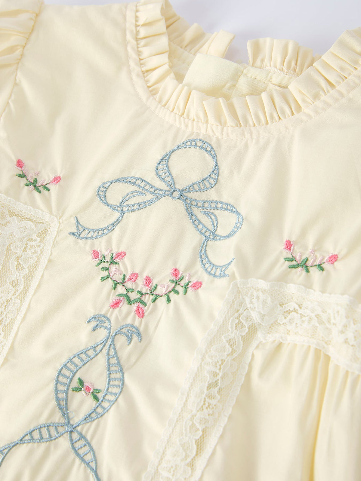 Embroidered Lace Girls' Short-Sleeved Dress