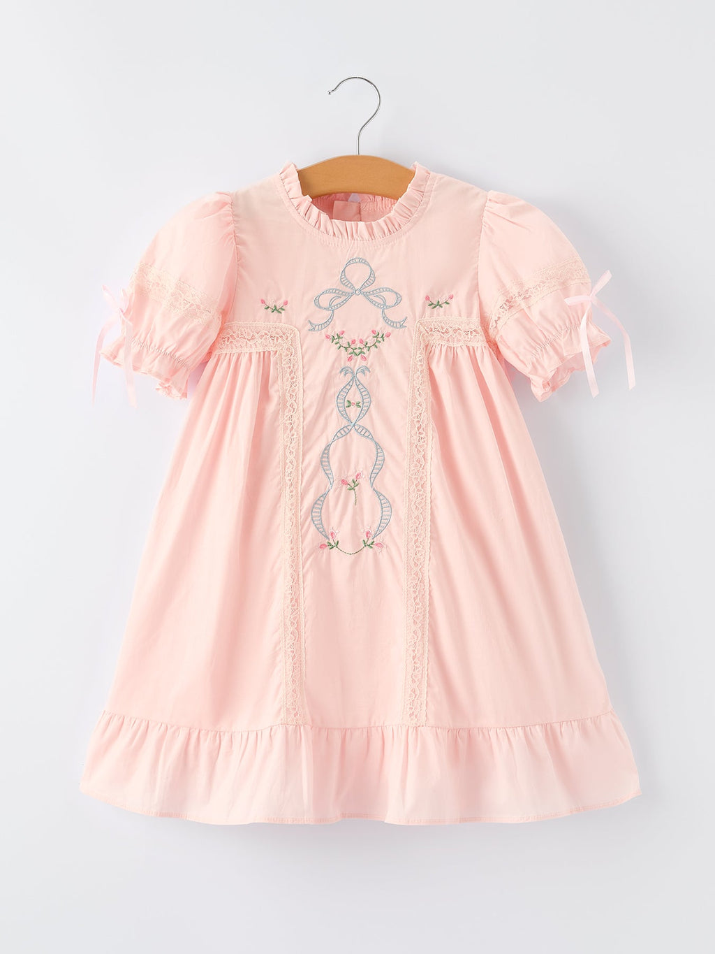 Embroidered Lace Girls' Short-Sleeved Dress