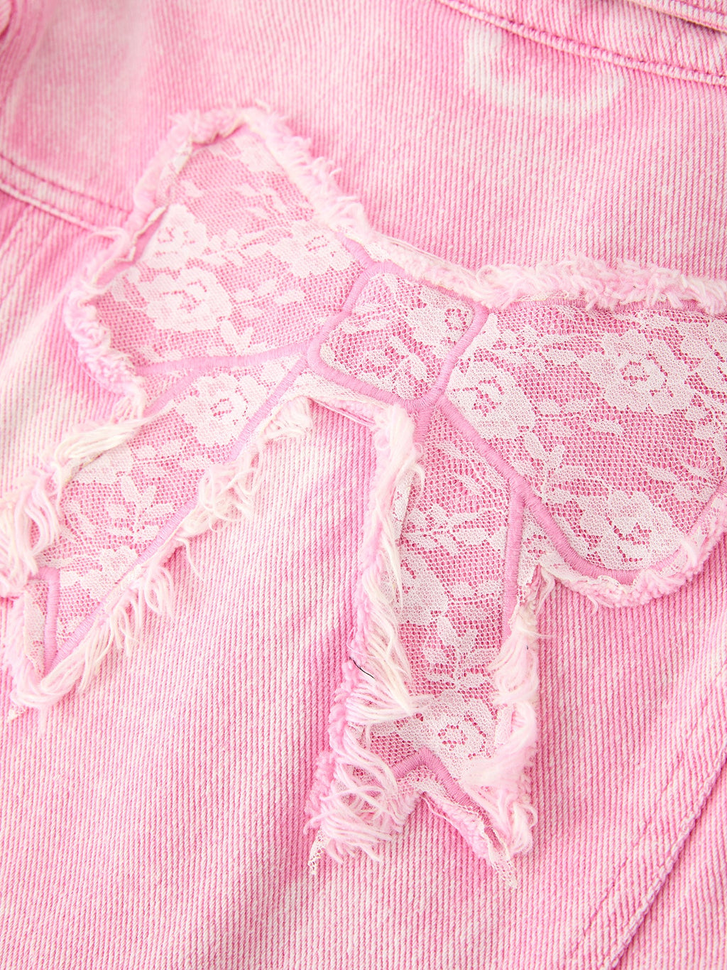 Girls Pink Denim Jacket With Lace Bow Back Detail