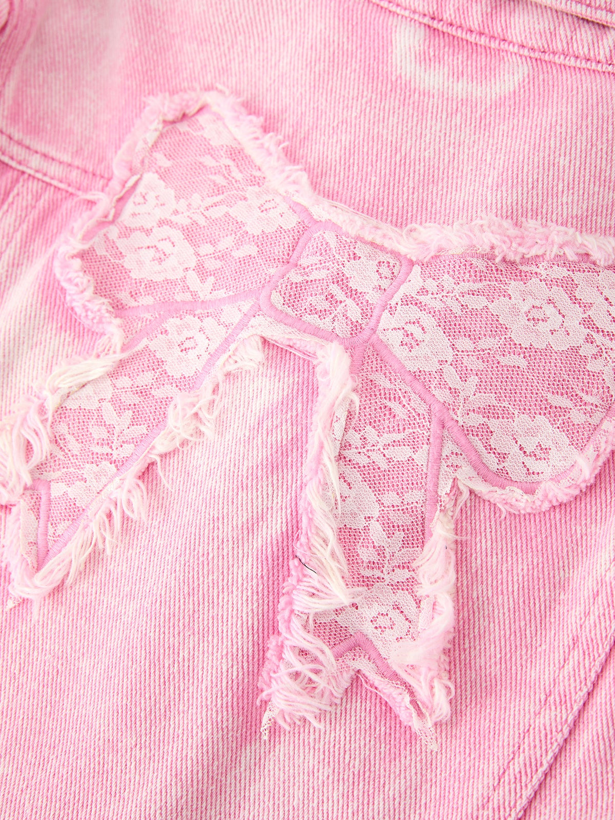 Girls Pink Denim Jacket With Lace Bow Back Detail
