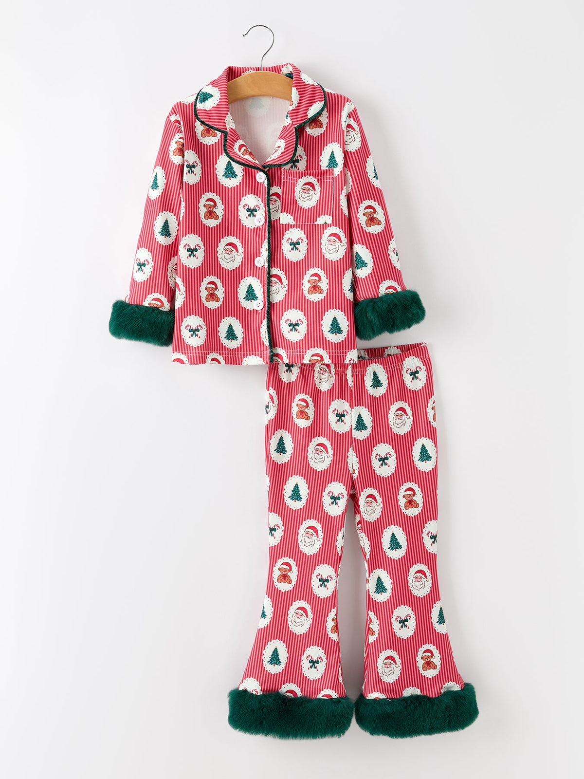 Mommy And Me Christmas Santa Print Pajama Set With Fur Trim