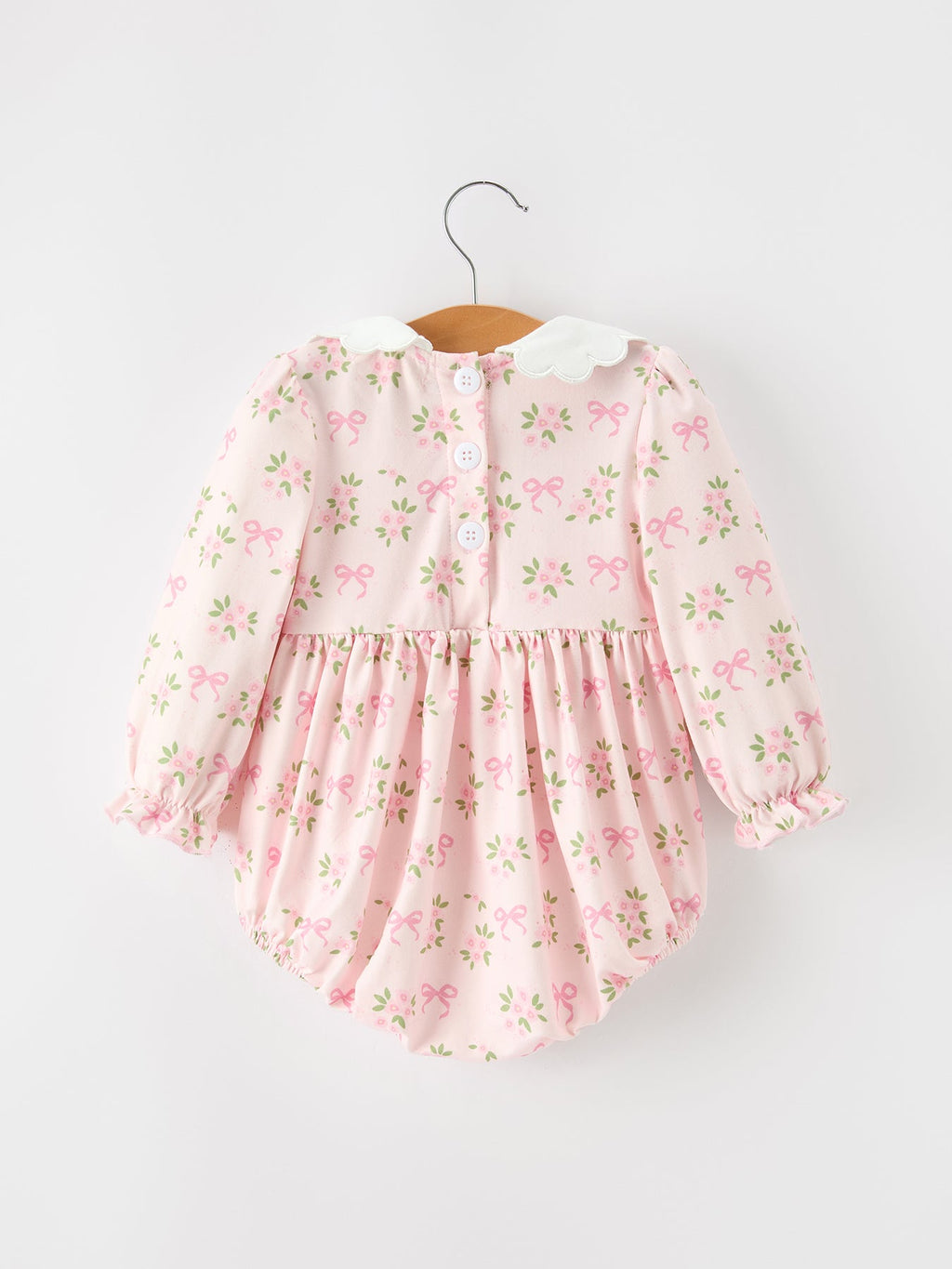 Fall Baby Girls Pink Floral Embroidered Collar Smocked Romper