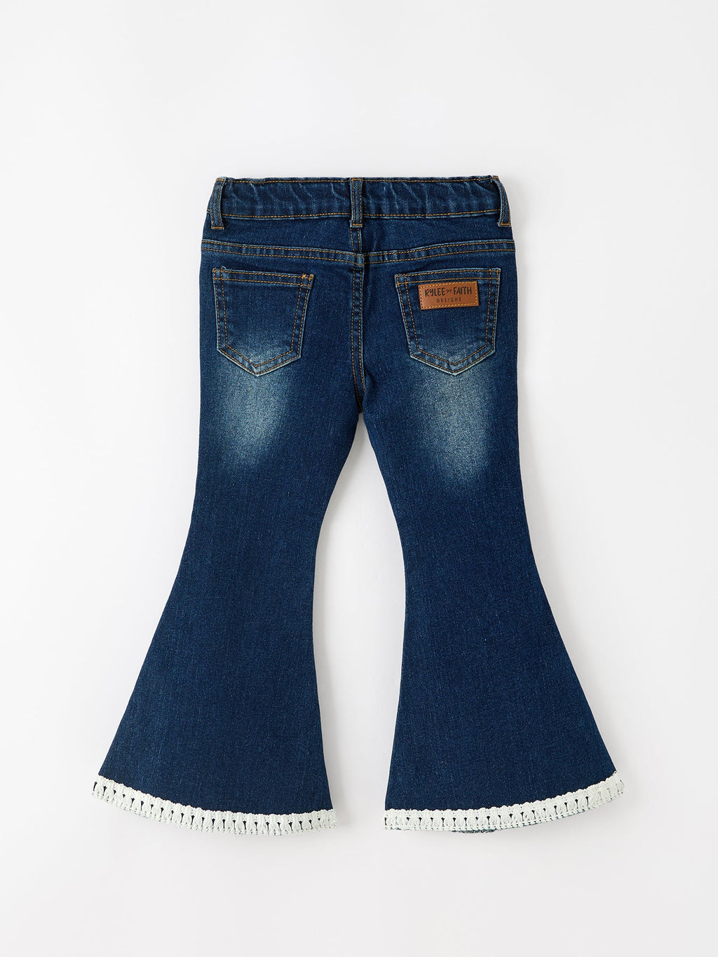 Fall Girls Floral Appliqué Denim Bell Bottom Jeans