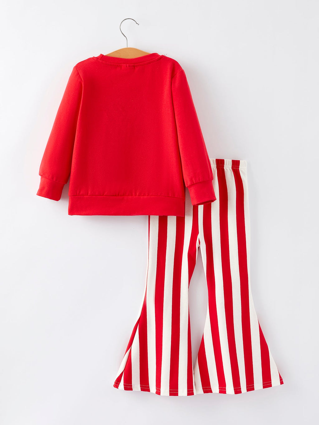Christmas “Merry” Applique Girls Striped Bell-Bottom Pants Outfit Set