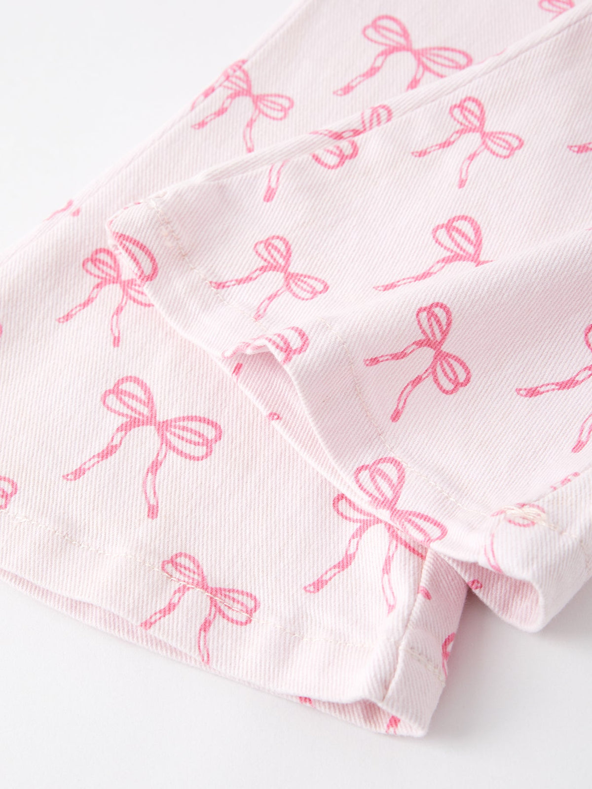 Fall Girls Pink Bow Print Elastic Flared Jeans Denim Pant