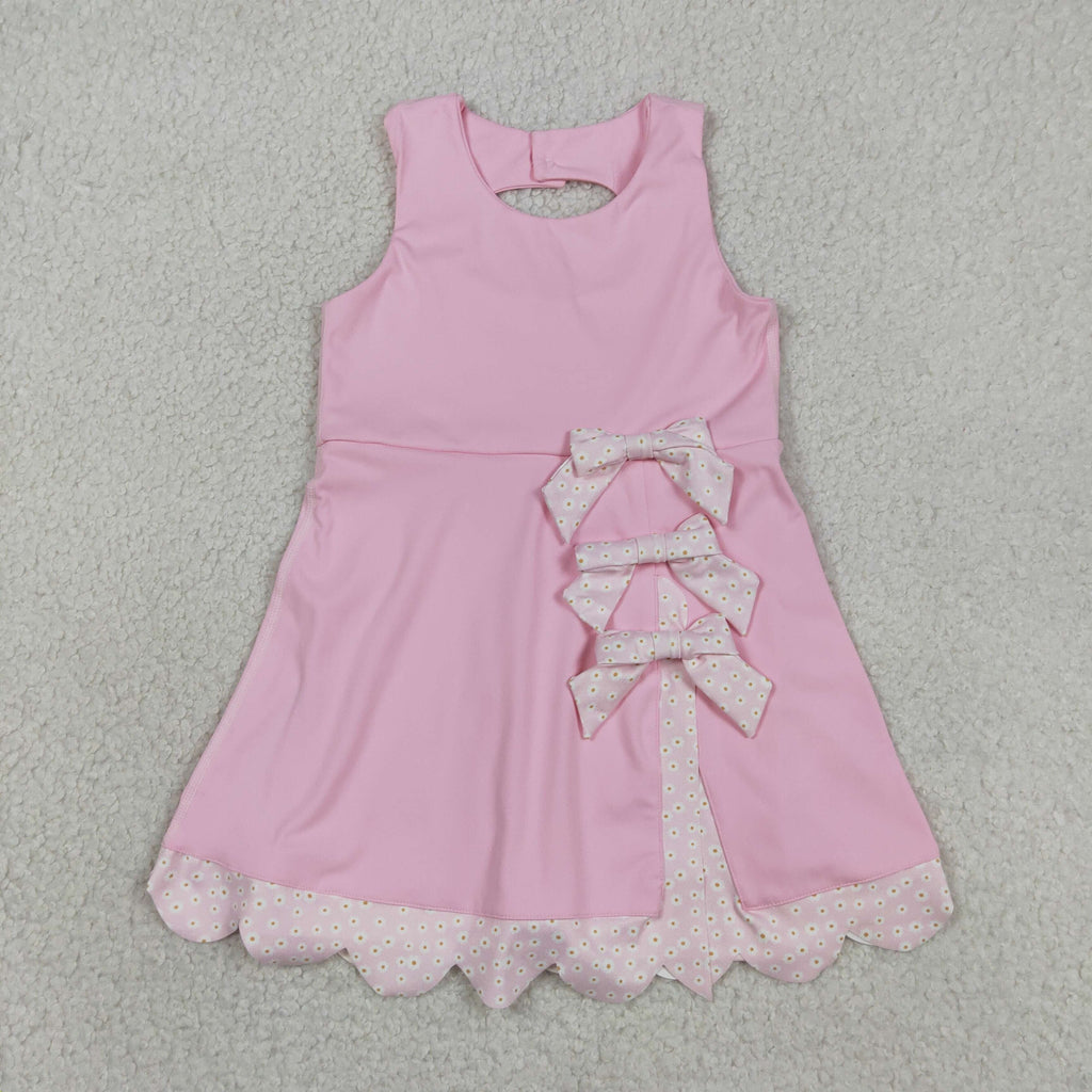 Pink Performance Bow Sash Scalloped Dress