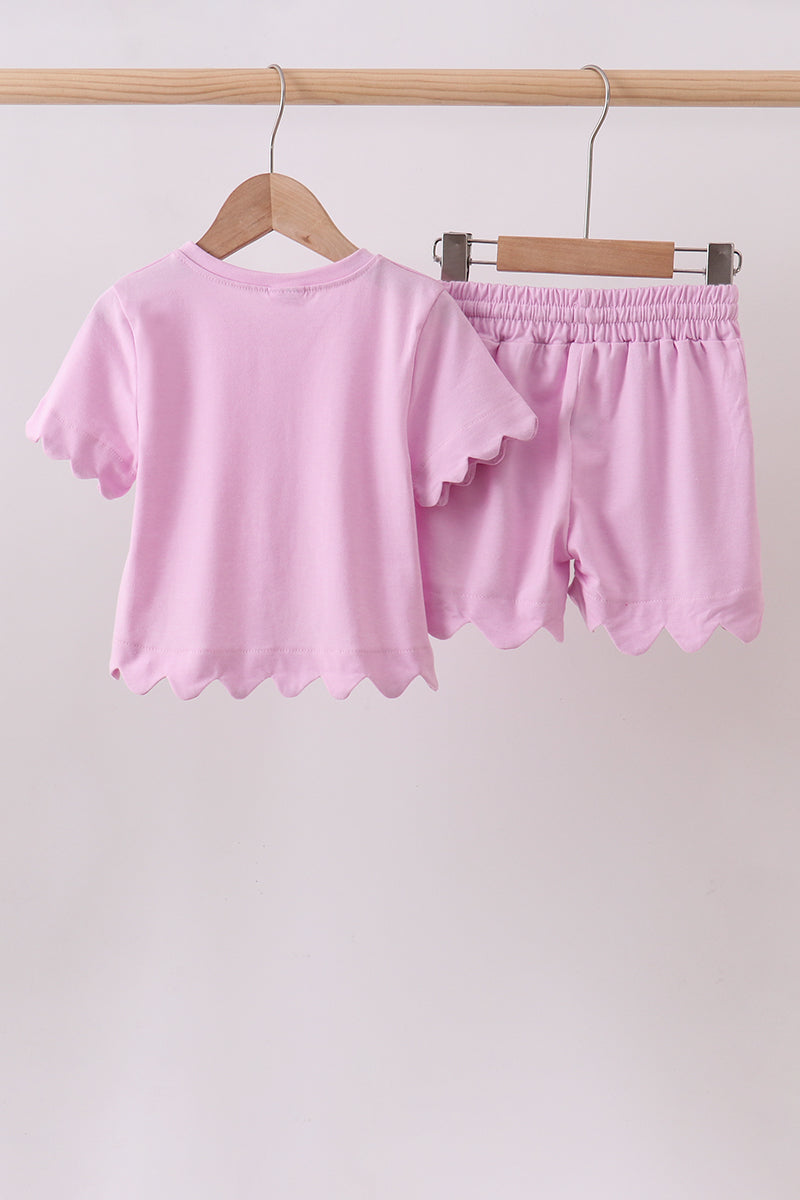 Pink scalloped mom&me shorts set