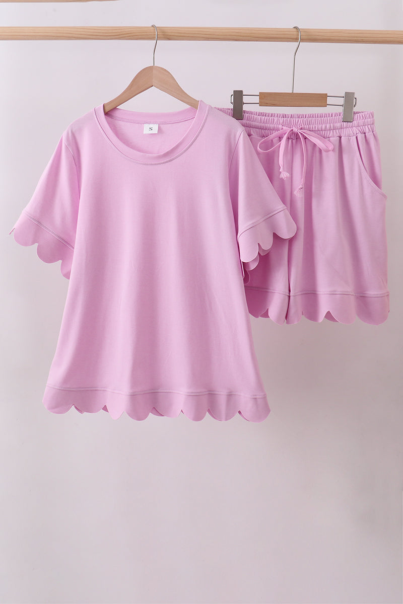 Pink scalloped mom&me shorts set