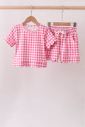 Pink gingham scalloped shorts set