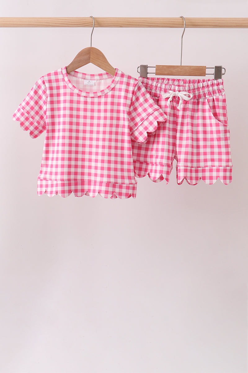 Pink gingham scalloped shorts set