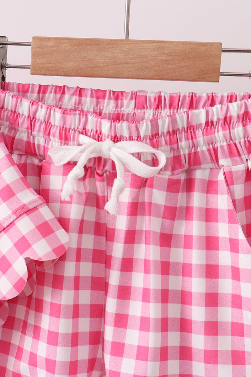 Pink gingham scalloped shorts set