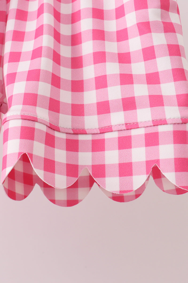 Pink gingham scalloped shorts set