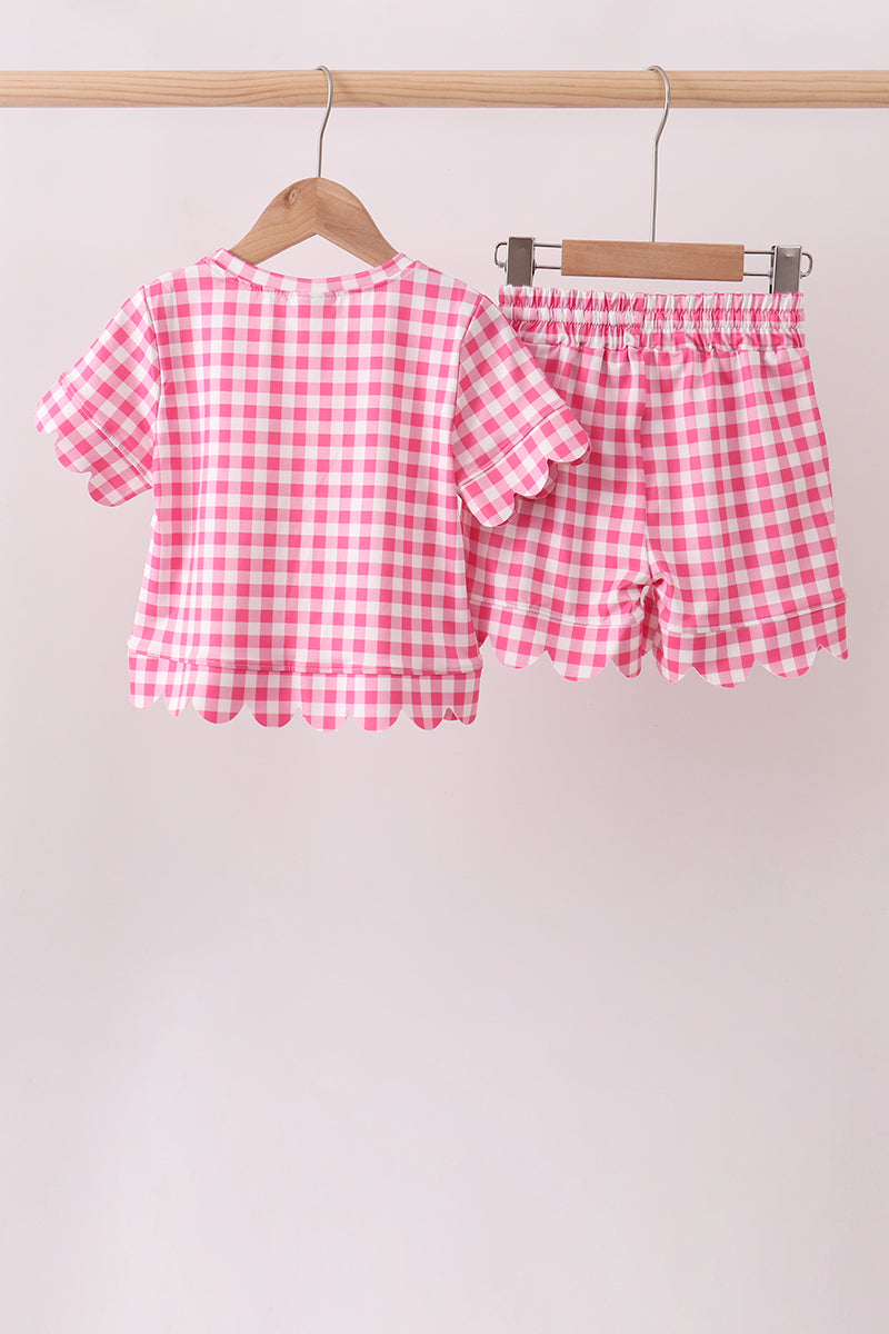 Pink gingham scalloped shorts set