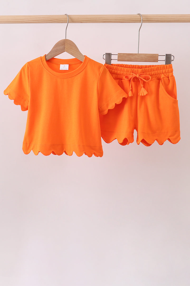 Orange scalloped shorts set