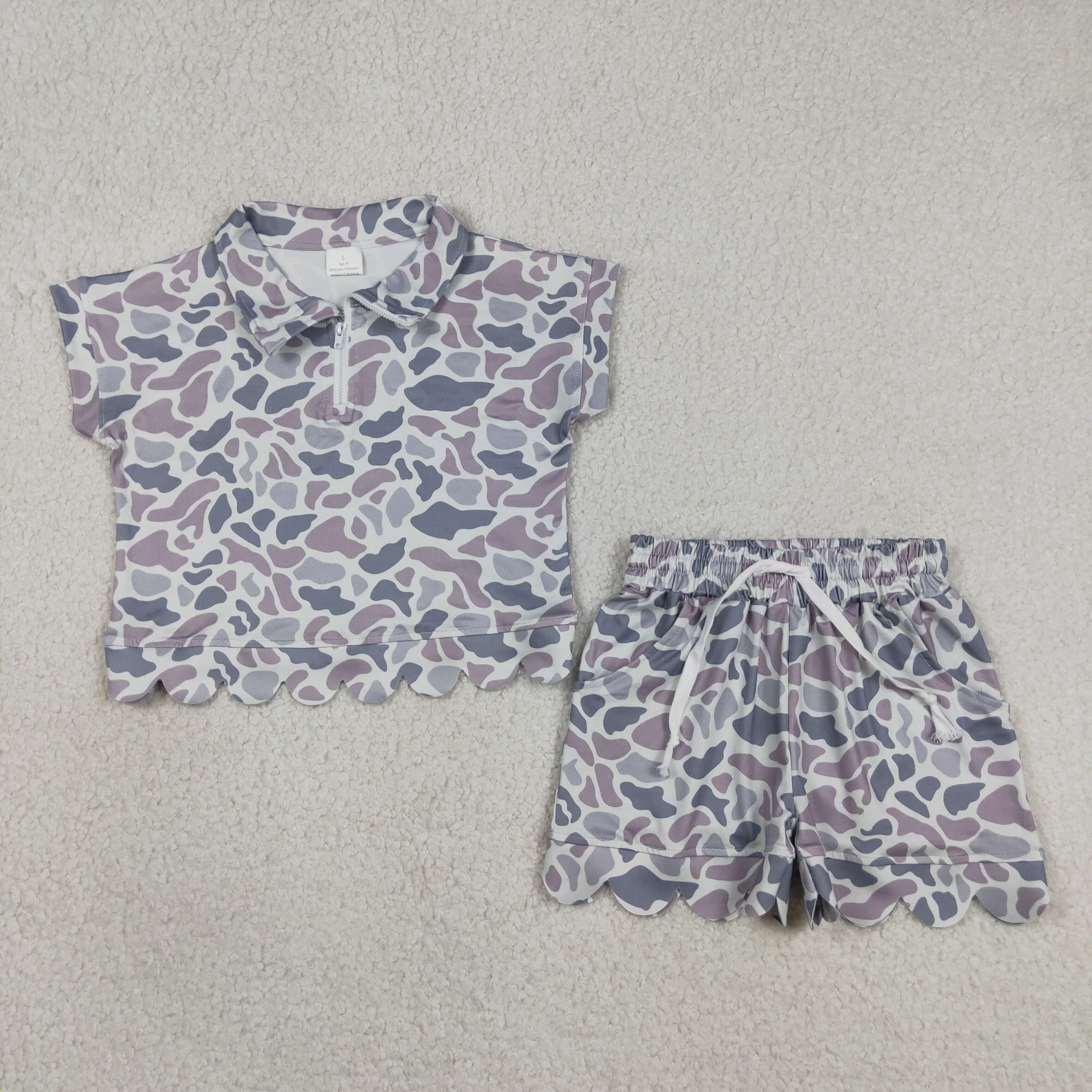 Camo Silky Scalloped Polo Set