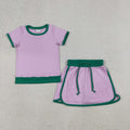 Pink color block Ringer Skorts Set