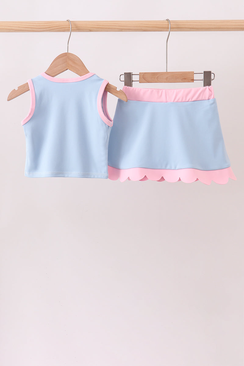 Blue Performance Scalloped Skorts Set