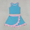 Blue Performance Scalloped Skorts Set