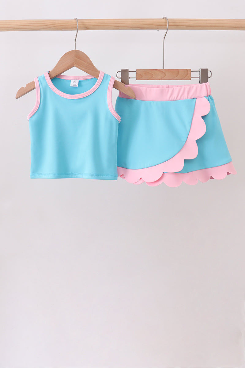 Blue Performance Scalloped Skorts Set