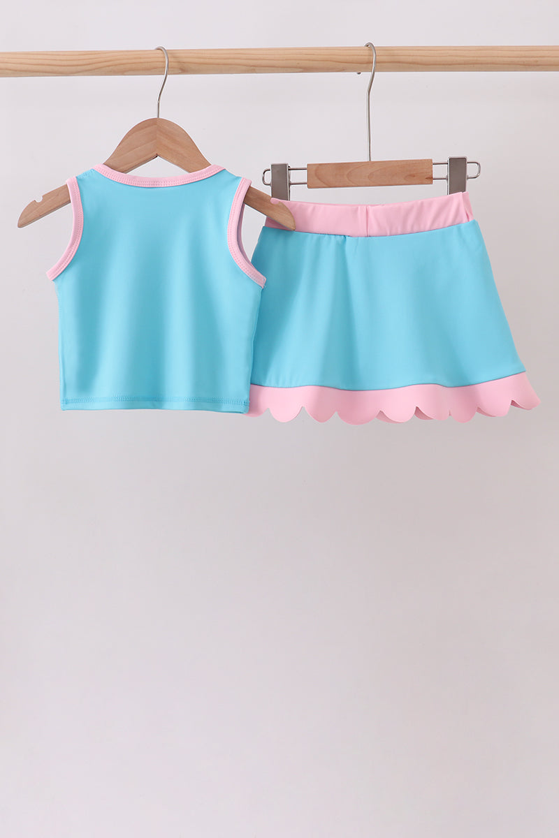 Blue Performance Scalloped Skorts Set