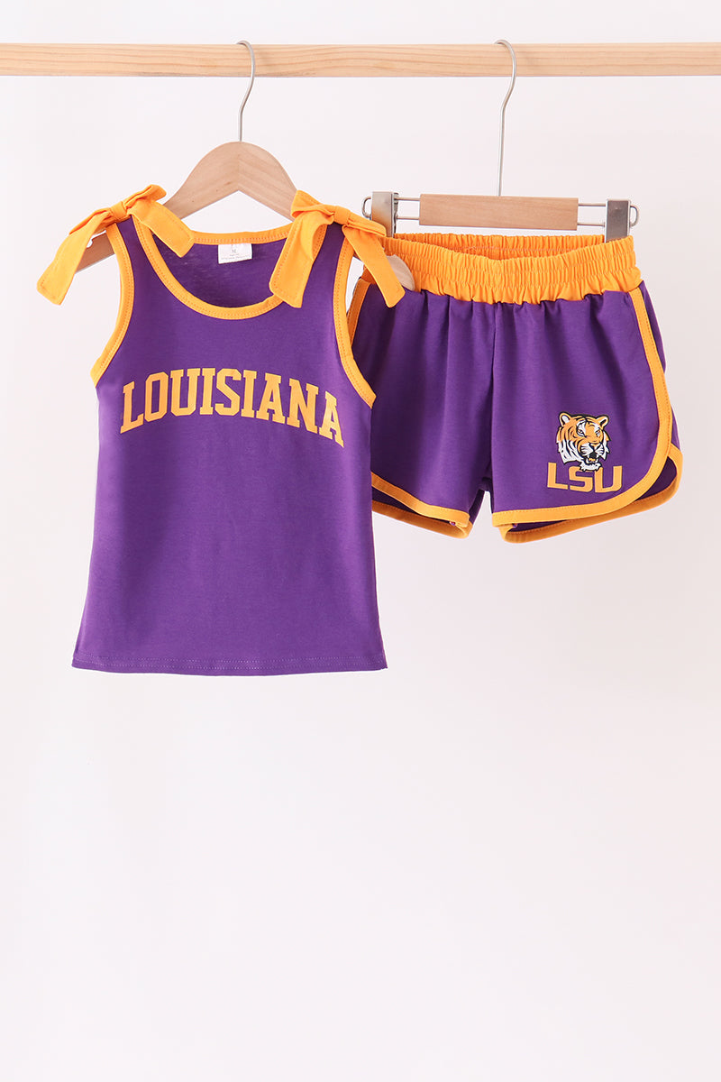 Purple LSU active shorts set