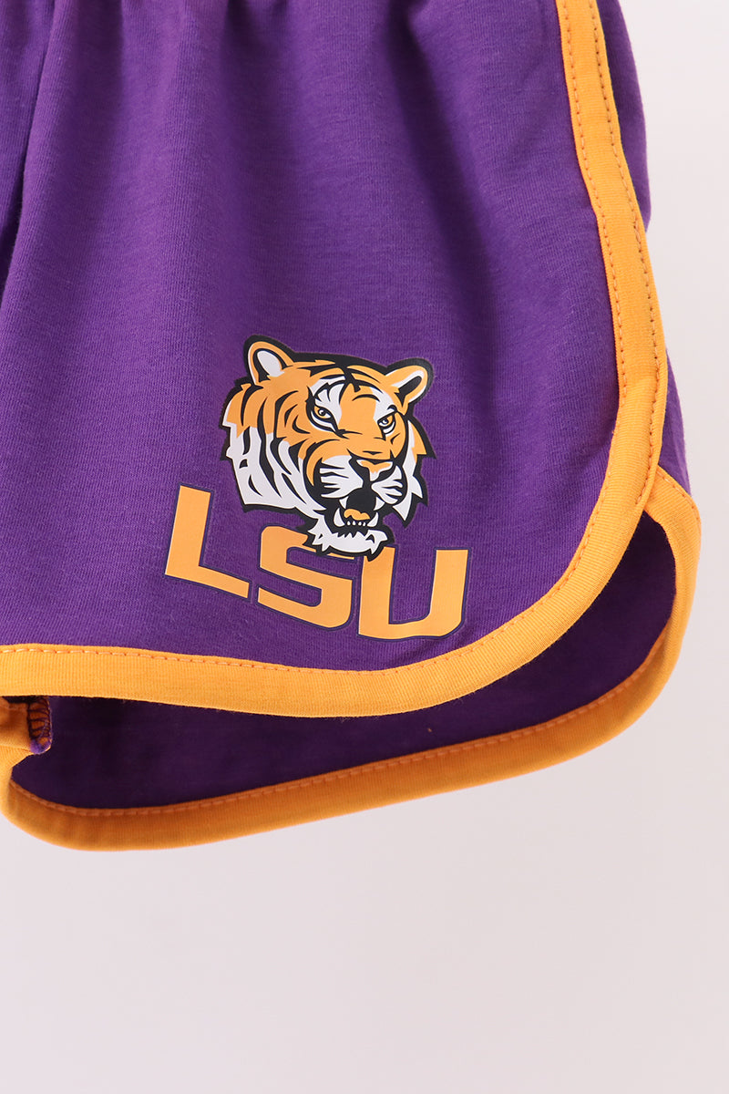 Purple LSU active shorts set