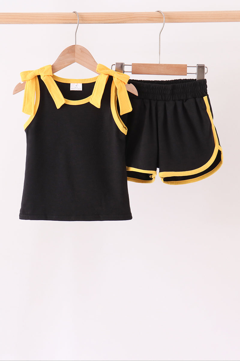 Black bow active shorts set