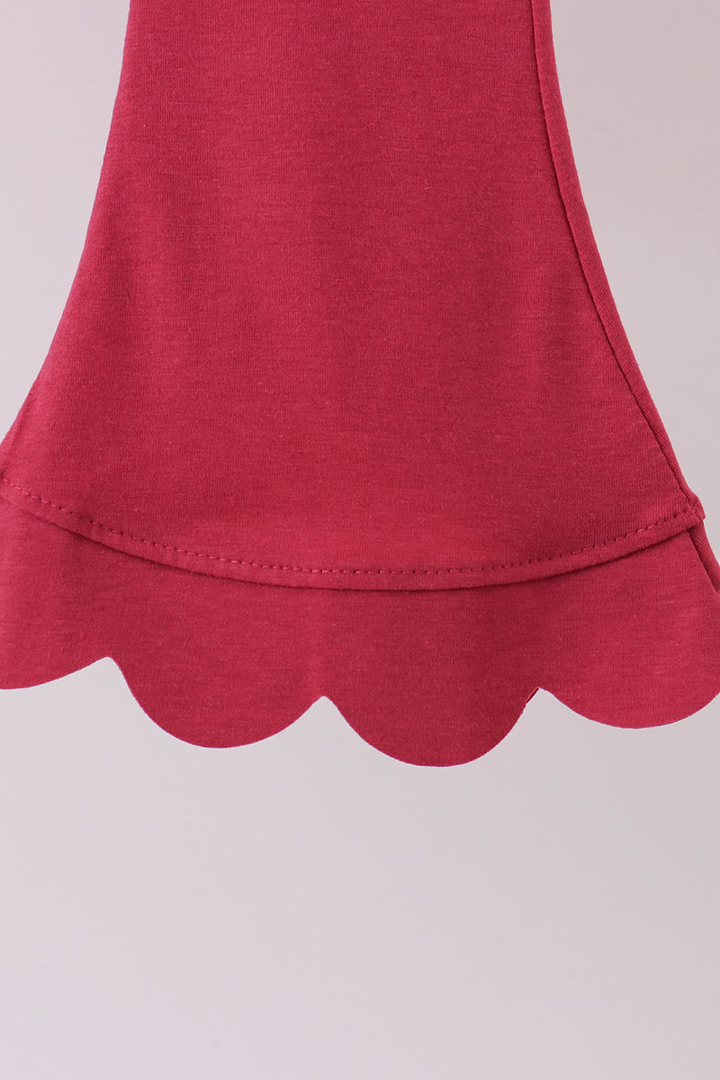 Maroon sclloped active pants set