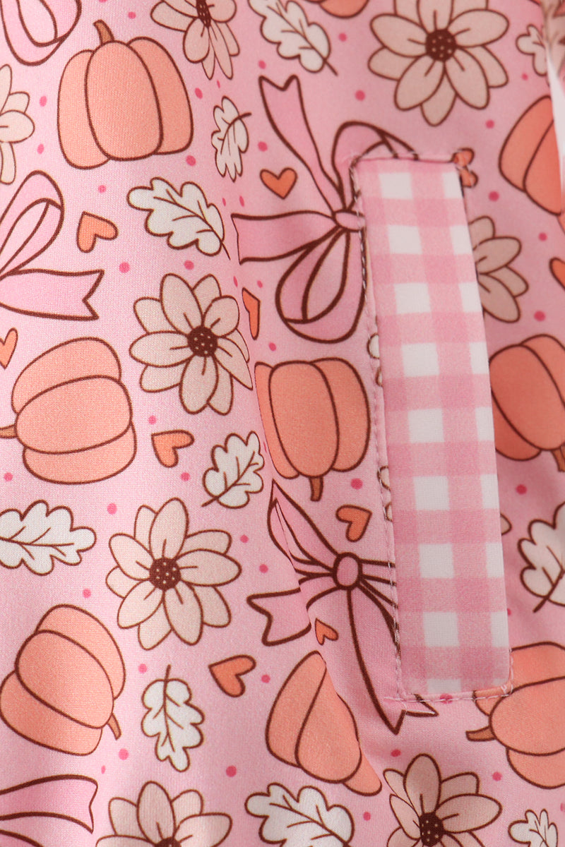 Pink pumpkin floral print ruffle coat