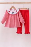 Premium Red Georgia bulldog embroidery ruffle pants set