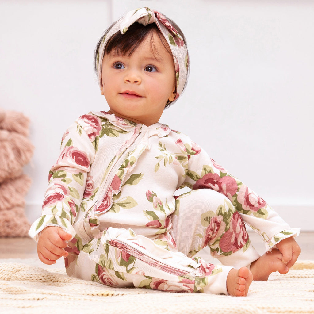 Baby Girl's Floral Rose Cotton Zippered Romper