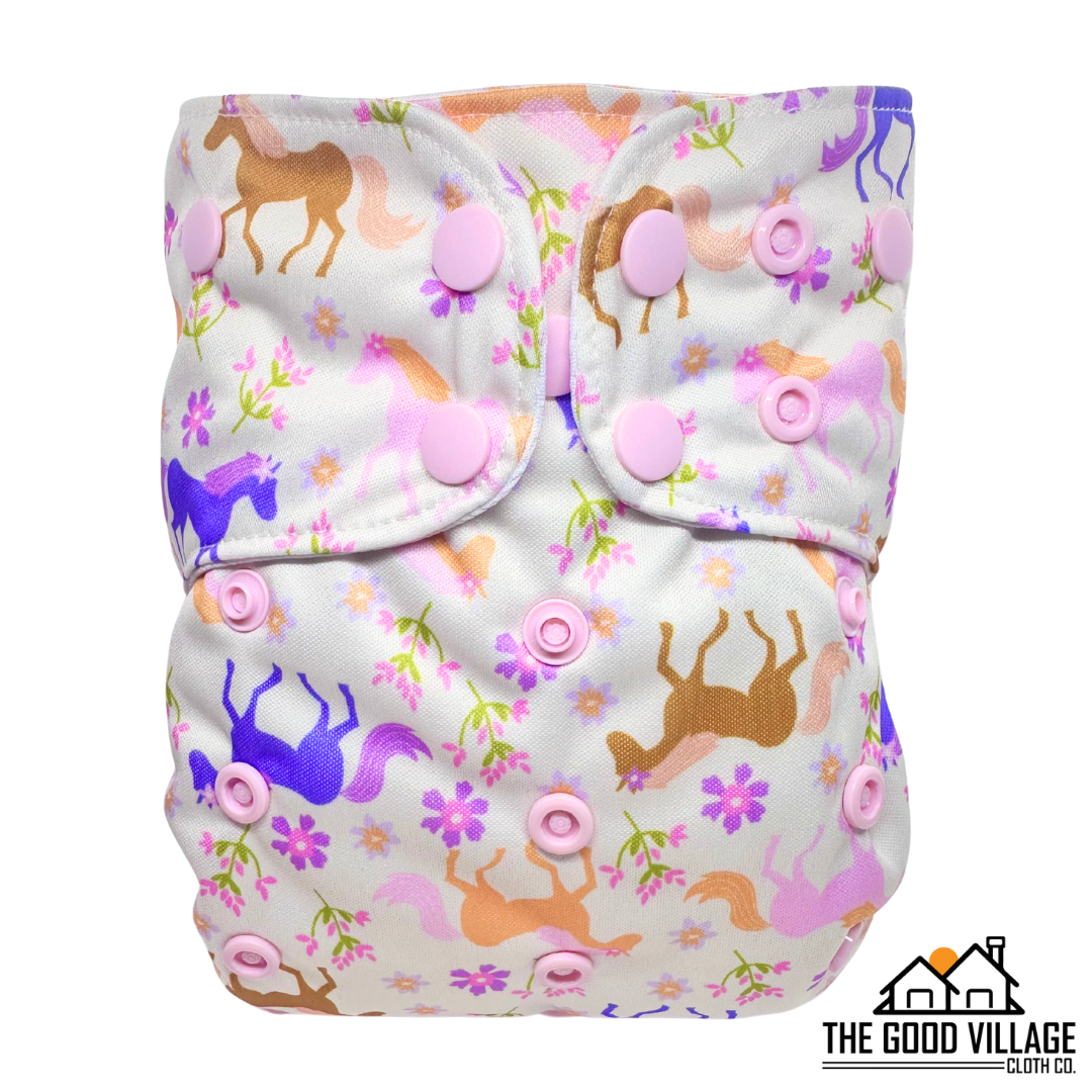 One Size Pocket Diaper | Lavender Horses
