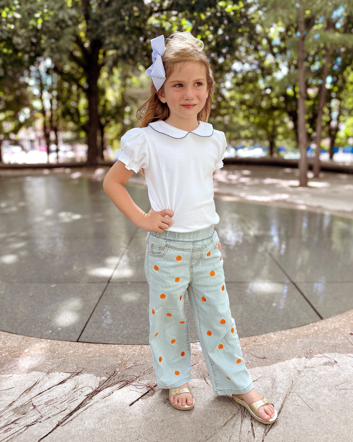 Halloween Thanksgiving Pumpkin Embroidered Girls Flare Pants