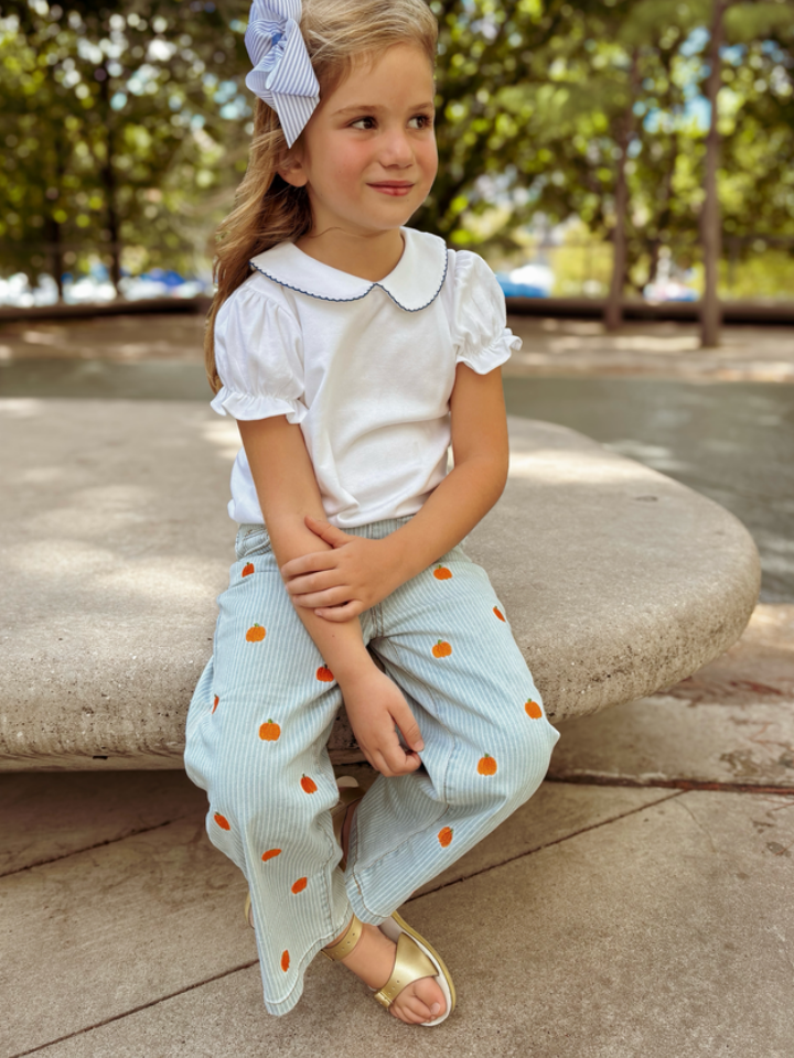 Halloween Thanksgiving Pumpkin Embroidered Girls Flare Pants